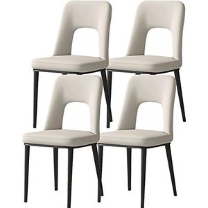 GEIRONV Moderne eetkamerstoelen set van 4, for kantoor lounge keuken slaapkamer stoelen met koolstofstalen poten faux mat lederen stoelen Eetstoelen (Color : Beige gray, Size : 40x48x85cm)