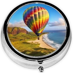 Pillendoosje Kleine Pillendoos voor Pocket & Portemonnee Pillenorganisator Draagbare Pillencontainer Leuke Geneeskunde Organizer Hawaii Heteluchtballon Reizen Pillendoos voor Vitamine Visolie