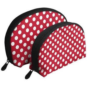 Make-uptas, cosmetische reistas, 2 stuks draagbare clutch pouch-set zakje organizer witte stippen op rood, zoals afgebeeld, Eén maat