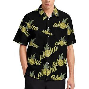 Aloha Ananas Zomer Heren Shirts Casual Korte Mouw Button Down Blouse Strand Top met Zak L