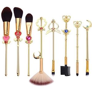 Eljjhah Nieuwe Sailor Moon Cosmetische Borstel Make-up Borstels Set 8 stks Gereedschap Kit Oogvoering Shader Foundation Poeder Natural-Synthetisch Roze Haar (Handvat Kleur: 01)