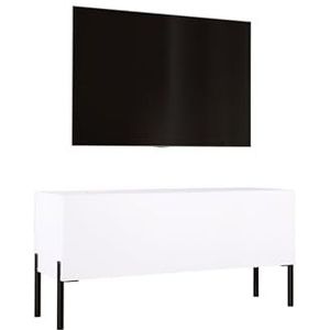 3E 3xE living.com TV-kast in mat wit met poten in zwart, A: B: 100 cm, H: 52 cm, D: 32 cm. TV-meubel, tv-tafel, tv-bank