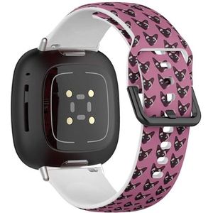 Zachte sportband compatibel met Fitbit Sense / Sense 2 / Versa 4 / Versa 3 (Siamees kattengezicht paars) siliconen armband accessoire