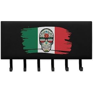 Mexico Vlag Snoep Schedel Sleutelhangers met 6 Haken Grote Wandmontage Sleutelhouder voor Entryway