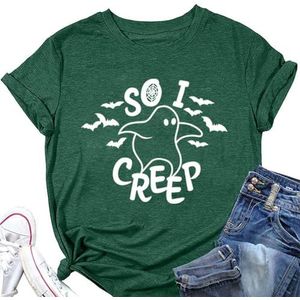 So I Creep Vrouwen Halloween Tees Shirt Grappige Ghost Bat Print Tops Crewneck Korte Mouw Truien Esthetische Gift T-shirt, Vintage Groen, XL