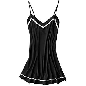 CHAOEN Nachthemden voor dames, mouwloos, babydoll, lingerie, nachtkleding, negligé, schattige volledige slip riem, nachtkleding, nachthemd, slaapjurk, Zwart, L