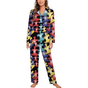 Autisme Pieces Vrouwen Lange Mouw Button Down Nachtkleding Zachte Nachtkleding Lounge Pyjama Set M