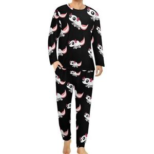 Cartoon witte Axolotl comfortabele heren pyjama set ronde hals lange mouwen loungewear met zakken L