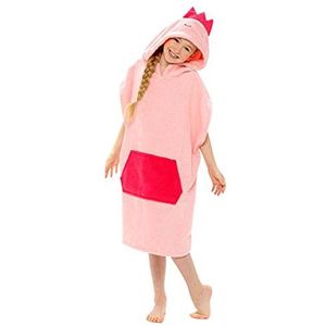 CityComfort Kinderponcho met capuchon, uniseks, 100% katoenen badjas met zakken, ideaal voor vakantie, zwemmen, strand, baden, roze, 3-5 jaar