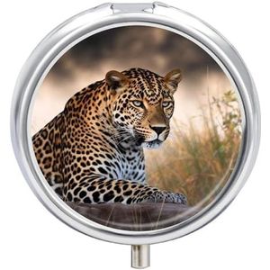 Afrikaanse Dier Luipaard Pillendoos Waterdichte Draagbare Geneeskunde Pil Case Vochtbestendige Metalen Reizen Pillendoos met 3 Compartiment Geneeskunde Case