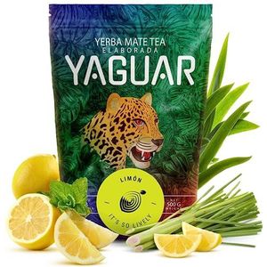 Yerba Mate Yaguar Limón 500g | Mate thee met citroen | Braziliaanse Mate Tea | Hoge kwaliteit | Verfrissende Mate Tea | Glutenvrij | Veganistisch