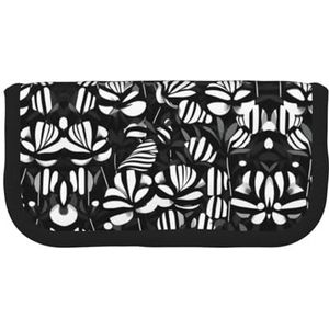 gopoo Zwart Wit Gestreepte Bloemen Leuke Canvas Potlood Pouch - Georganiseerde Opslag voor Reizen & Dagelijks Gebruik Etui, Make-up Pouch