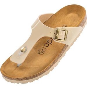 Palado Kos Teenslippers voor dames, modieuze sandalen met natuurlijk kurk-voetbed, damesschoenen met zool van het fijnste suède, aangename sandalen, 40 EU