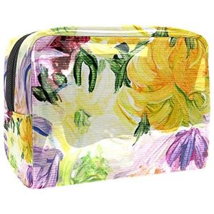 Draagbare Make-up Tas met Rits Reizen Toilettas voor Vrouwen Handige Opslag Cosmetische Pouch Kleurrijke Bloemen Schilderen Patroon