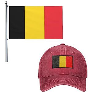 Dubbelzijdige Belgische Vlag 3x5 FT Outdoor met Geborduurde Vlag Hoed Baseball Caps België Nationale Vlaggen voor Man Vrouw Volwassenen
