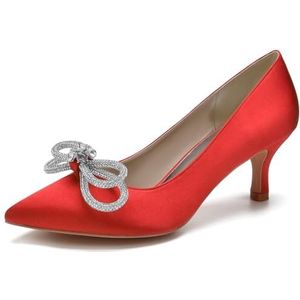 SYDZSW Zijden Bruiloft Schoenen Ivoor Bruidsschoenen Bruiloft Uitnodiging Schoenen met Strass 35-43, Rood, 43 EU