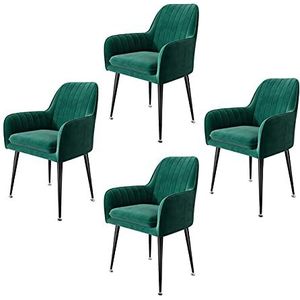 GEIRONV Dining stoelen set van 4, fluwelen zitting en rugleuningen zwarte stoelbenen lounge stoel for woonkamer slaapkamer make-up stoel Eetstoelen (Color : Green)