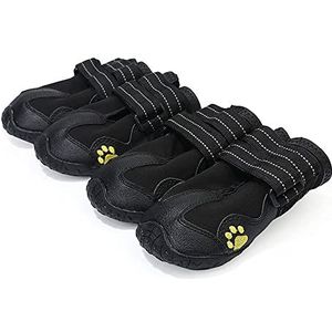 QSCTYG Hondenschoenen Hondenlaarzen Waterdichte Hondenschoenen Hondenlaarzen Met Reflecterende Robuuste Anti-slip Zool En Skid-Proof Outdoor Grote Hondenschoenen 4 Stks (Kleur: Zwart, Maat: Maat 5)