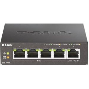 D-Link DGS-1005P Unmanaged L2 Gigabit Ethernet (10/100/1000) Power over Ethernet (PoE) Zwart