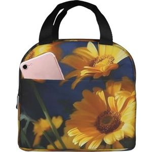 Gele bloemen lunchtas voor dames en heren, geïsoleerde lunchbox herbruikbare lunchtassen lekvrije lunchbox grote capaciteit lunchcontainer tas voor werk, reizen, buiten