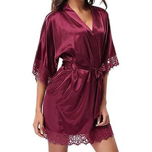 KEERADS Dames nachtkleding, casual, nachtkleding, los, string, sexy kant van kant, satijn, nachtkleding, lingerie, pyjama's, Rode wijn, XL