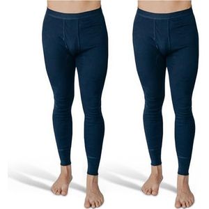 SES Lange onderbroeken voor heren, fijn geribbeld, set van 2, S - 4XL, met gulp en zachte tailleband van katoen, comfortabele onderbroek voor heren, lange pijpen, marineblauw, S