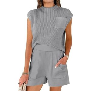 2 Piece Outfits for Women Casual Tracksuit Knit Sleeveless Tops and Wide Leg Shorts Matching Lounge Sets、 (X-Large,02)