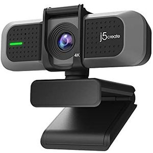 j5create 4K groothoek webcam met microfoon/visor voor videovergaderen, streamen, opnemen en online lesgeven, ondersteunt Zoom, Skype, Teams, OBS en meer (JVU430)