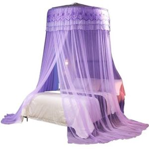 Koepel Klamboe Bedluifel for meisjes Bedgaasluifel for volwassenen Romantische prinses Tenten Bedluifel Volant Princess Elegant Lace Round Sheer Mesh (Color : Purple, Size : 1.5m bed)