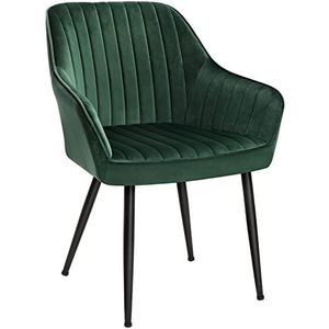 SONGMICS eetkamerstoel, fauteuil, gestoffeerde stoel met armleuningen, metalen poten, fluwelen bekleding, zitbreedte 49 cm, max. 110 kg, voor studeerkamer, woonkamer, slaapkamer, groen LDC087C01