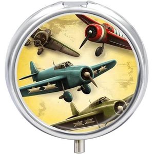 Pillendoos 3 Compartiment Kleine Pil Case voor Portemonnee & Pocket Verschillende Vliegtuigen Ronde Pillendoos Leuke Vitaminen Visolie Supplementen Olie Opbergdoos Draagbare Pil Containe Travel Gift