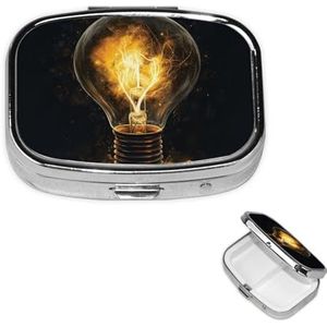 Gloeilamp Pil Case Draagbare Vierkante Pillendoos 2 Compartiment Pil Organizer Leuke Reizen Pil Container Vitamine Organizer voor Portemonnee Pocket Reizen Gift