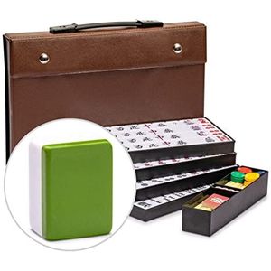 Yellow Mountain Imports Japans Riichi Mahjong Set - Grote witte en groene tegels, vinyl hoes - Bevat Oostwind Tegel, inzetstokjes en dobbelstenen