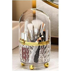 Lnwwrv 360° roterende make-upkwastenhouder met stofkap, gebruikt voor het opbergen van make-upkwasten in draaibare opbergdozen op kaptafels en in badkamers,Wit