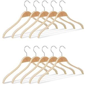 Relaxdays kledinghangers hout - 10 stuks - klerenhangers - natuurlijke uitstraling - 40 cm - Naturel