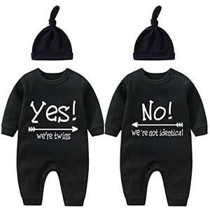 YSCULBUTOL Baby Twins Bodysuit Ja We zijn Tweelingen Nee We zijn Niet Identiek Grappig Baby Jumpsuit Douche Gift Outfit - zwart - M