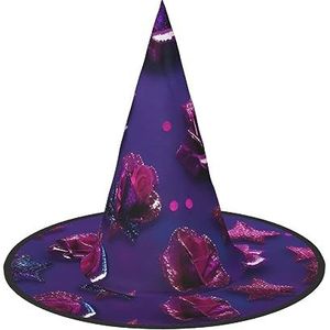 TyEdee Halloween heksenhoed tovenaar spookachtige pet mannen vrouwen, voor Halloween feest decor en carnaval hoeden -glitter pailletten roos
