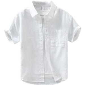 Dcvmvmn Mannen Mode Katoen Linnen Casual Shirts Casual Effen Korte Mouw Grote Maat Button-Up Shirt, Wit, XL