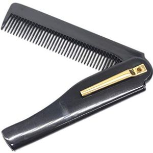 Mannen Vouwen Pocket Clip Plastic Draagbare Hoofd Baard Kammen Zakelijke Reizen Lichtgewicht Kam, Zwart+Zilver, 1 ST