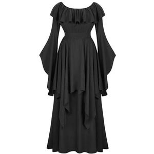 EMMHouse Victoriaanse jurk, renaissance-kostuum, gothic, heksenjurk, middeleeuwse retro lange jurk, Zwart, XXL