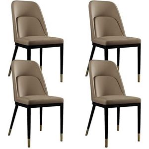 GEIRONV Koolstof stalen frame keukenstoelen set van 4, woonkamer accent stoelen faux matte Pu Leer beklede rugstoelen Eetstoelen (Color : Beige)