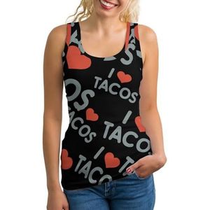 I Love Tacos Heart Lichtgewicht Tank Top voor Vrouwen Mouwloze Workout Tops Yoga Racerback Running Shirts 2XL