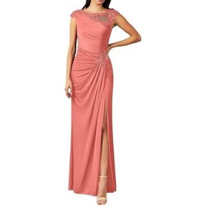 Dames chiffon moeder van de bruid jurk met zakken avondgalajurken cocktailjurk grote maten, Koraal, 32