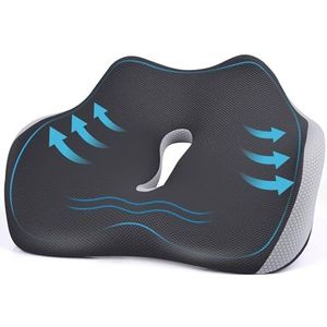 LustLocke Orthopedisch zitkussen, geheugenschuim, stuitbeenkussen, ergonomisch aambeien, zitkussen met gat en U-vormig design, voor auto, bank, kantoor en rolstoel, grijs