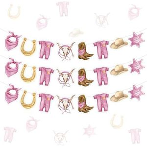 Fangleland 3 stuks westerse cowgirl babyshower slinger banner decoraties roze voor meisje - kleine cowgirl west platteland banner, geslacht onthullen zwangerschap viering opknoping decoraties