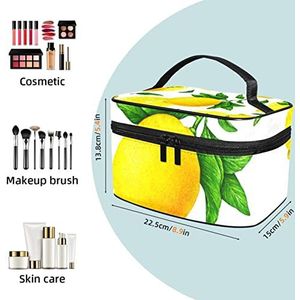Citrus Fruit Geel Citroen Make-up Tas voor Vrouwen Meisjes Cosmetische Tassen met Handvat Reizen Make-up Organizer Tas, Fruit Citrus Geel Citroen, 8.9x5.9x5.4 Inches, Make-up zakje