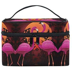 Zonsondergang roze flamingo vogel cosmetische tas organizer rits make-up tassen zakje toilettas voor meisjes vrouwen
