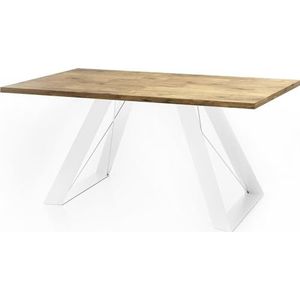 WFL GROUP Eettafel Colter wit in moderne stijl, rechthoekige tafel, uittrekbaar van 160 cm tot 260 cm, gepoedercoate witte metalen poten, 160 x 90 cm (eiken Lancelot, 140 x 80 cm)