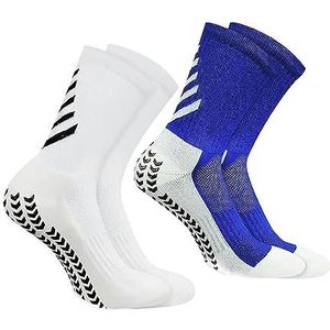 ATBUSS 2 paar voetbalsokken, antislip sportsokken, sportgrip-rubberen punten, zweetdrijvend en ademend, uniseks, geschikt voor voetbal, basketbal, wandelen (wit, blauw), wit, blauw., 38-40 EU