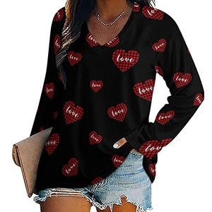 Buffalo Plaid Hart Liefde Nieuwigheid Vrouwen Blouse Tops V-hals Tshirt Voor Legging Lange Mouw Casual Trui